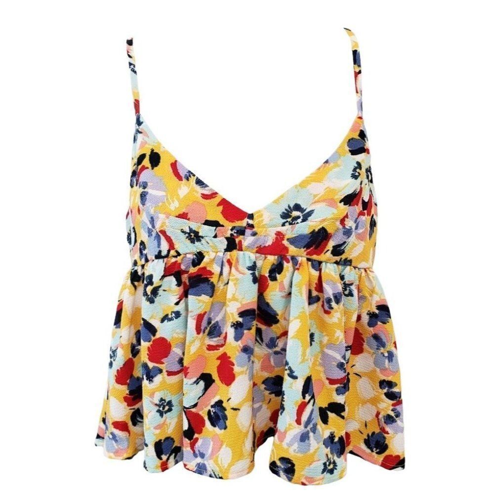 BCBG Generation Babydoll Cami Blouse Top Women's MEDIUM Yellow Blue‎ Purple NEW